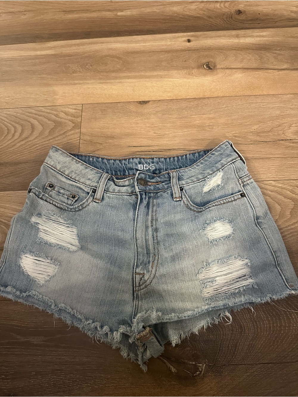 BDG Light Wash Distressed Denim Shorts